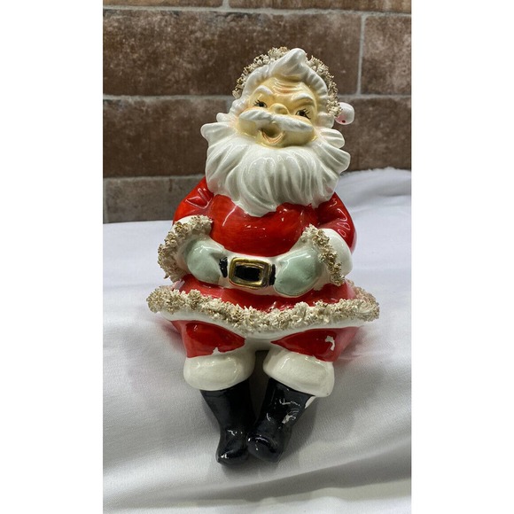 Vtg Lefton Spaghetti Trim Shelf Sitter Santa Clause 1950's 8" Ceramic Japan - Picture 5 of 12